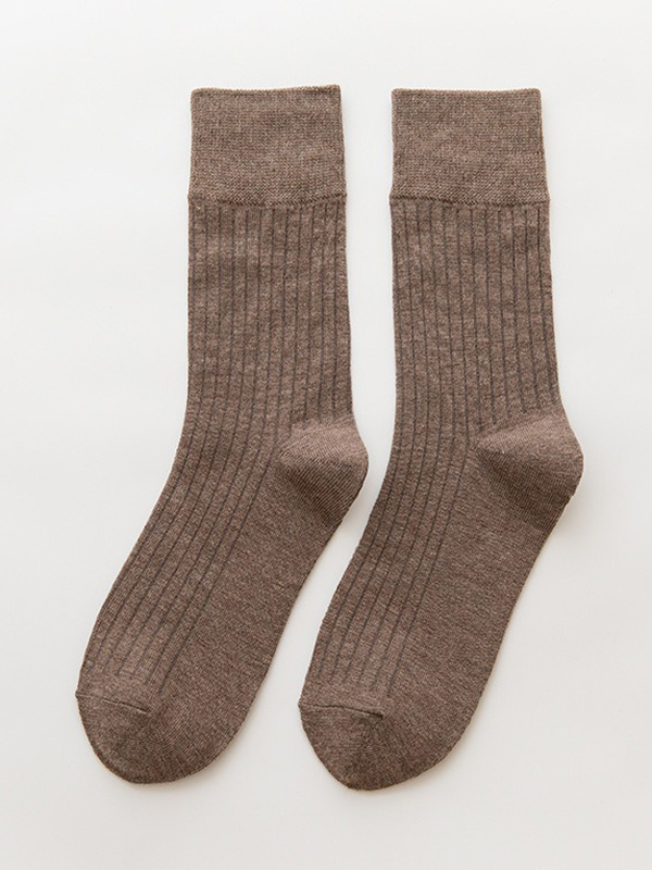 Khaki Vintage Knitting Jacquard Solid Color Socks Accessories