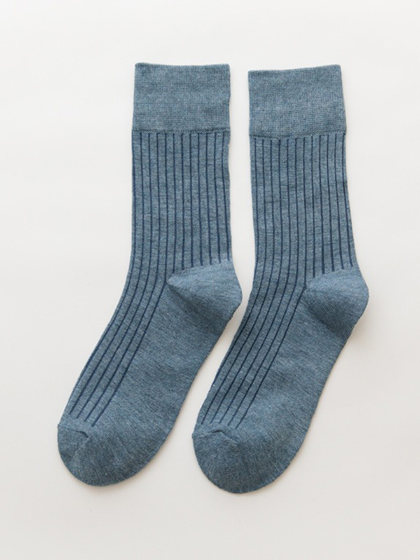 Blue Vintage Knitting Jacquard Solid Color Socks Accessories