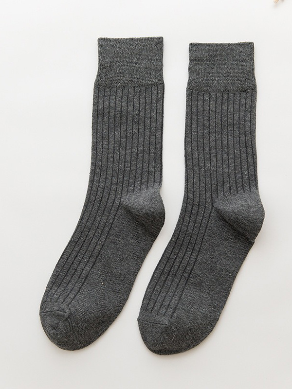 Gray Vintage Knitting Jacquard Solid Color Socks Accessories