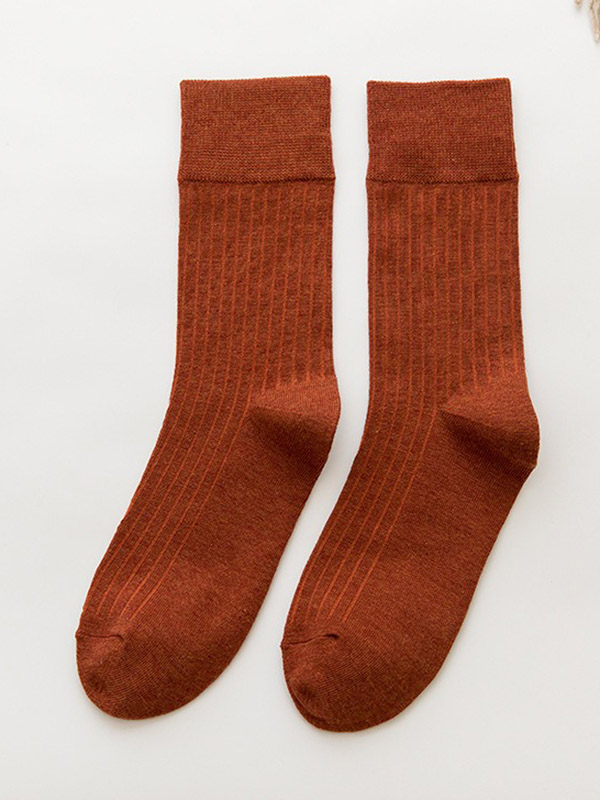 Caramel Vintage Knitting Jacquard Solid Color Socks Accessories