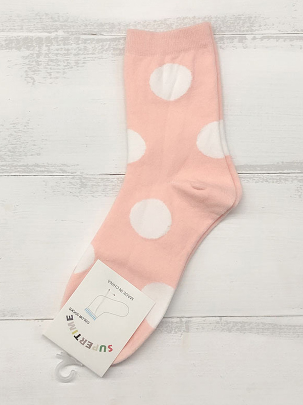 Pink Pure Cotton Simple Polka-dot Socks