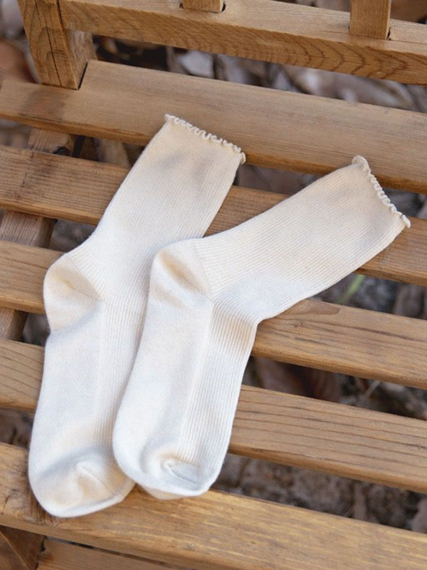 White Vintage Keep Warm Solid Color Socks