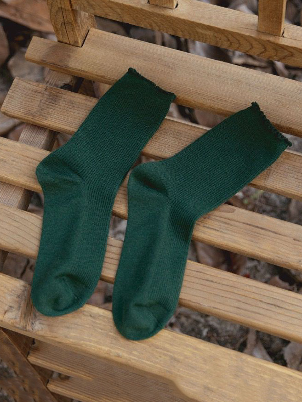 Ink Green Vintage Keep Warm Solid Color Socks
