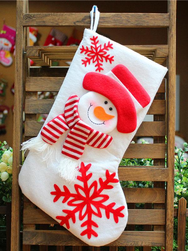 White Santa Claus&snowman Christmas Socks Gift Pouch Decoration