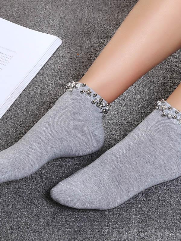 Gray Casual Solid Rivet Ankle Sock