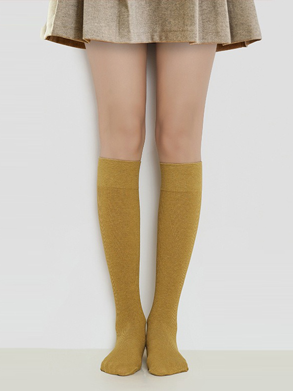 YELLOW MEDIUM SIZE Vintage Solid Color Non-Slip Stockings