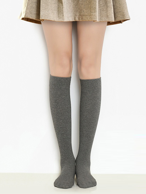 Light Gray Medium Size Vintage Solid Color Non-slip Stockings