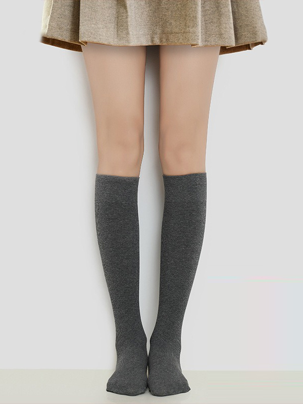 Deep Gray Medium Size Vintage Solid Color Non-slip Stockings