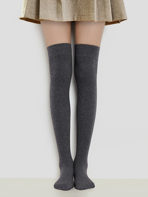 Deep Gray Plus Size Vintage Solid Color Non-slip Stockings