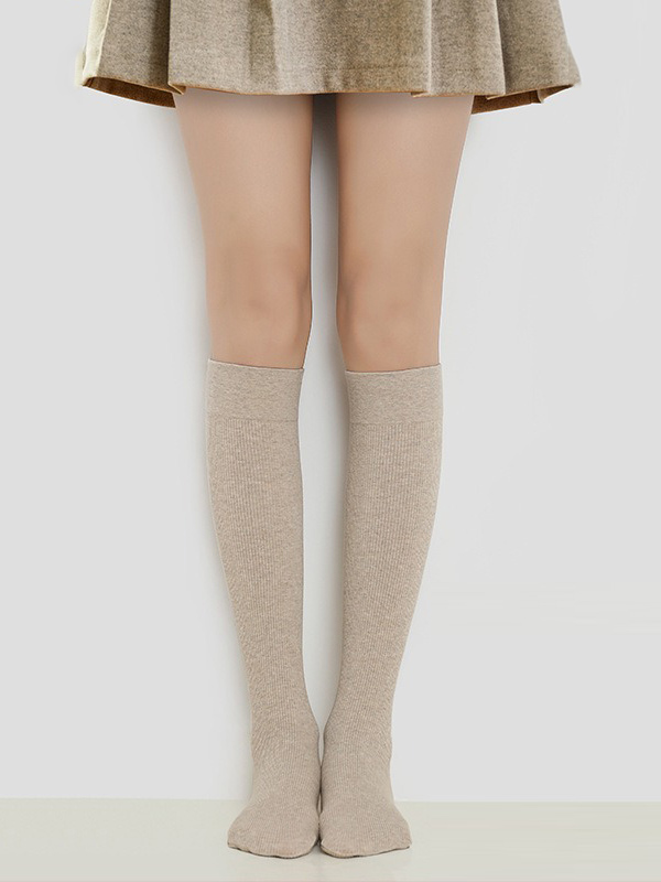 Oatmeal Medium Size Vintage Solid Color Non-slip Stockings
