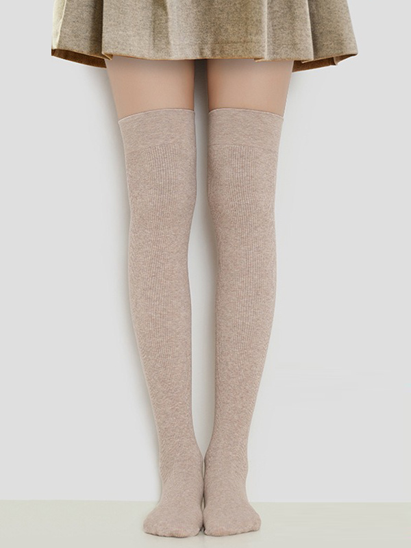 Oatmeal Plus Size Vintage Solid Color Non-slip Stockings