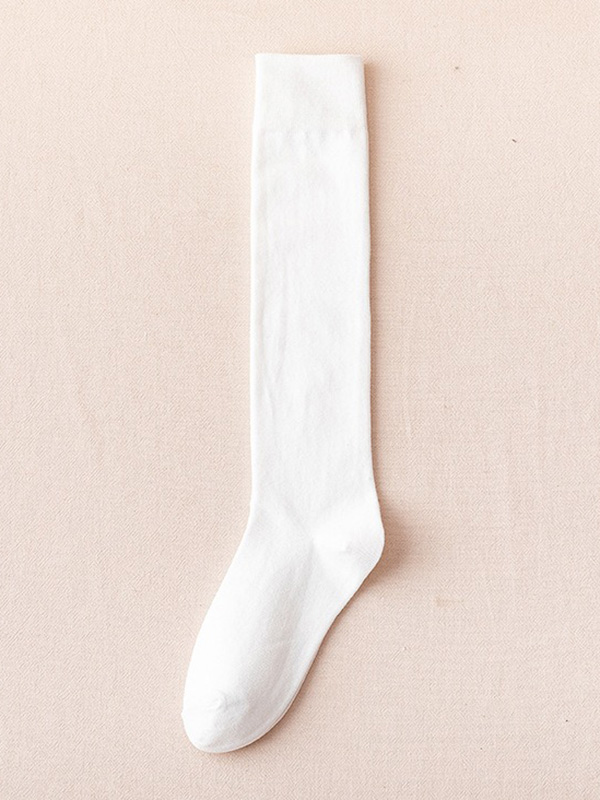 White Urban Solid Color Cotton Stockings