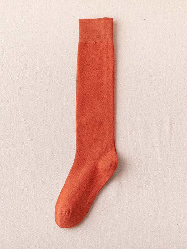 Orange Urban Solid Color Cotton Stockings