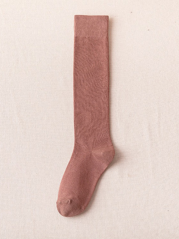 Dark Red Urban Solid Color Cotton Stockings