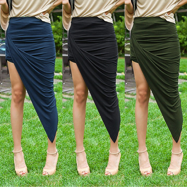 Fashion Women Wrap Banded Waist Draped Asymmetrical Cut Out High Low Skirt Hotsale