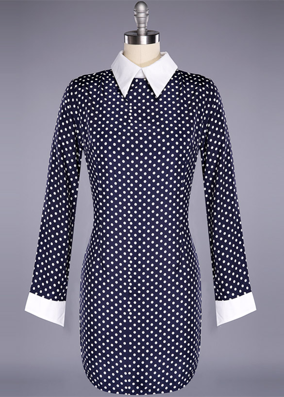 Lady Women's Long Sleeve Loose-fitting Polka Dot Dress Fashion Style Stretch Bodycon Dress