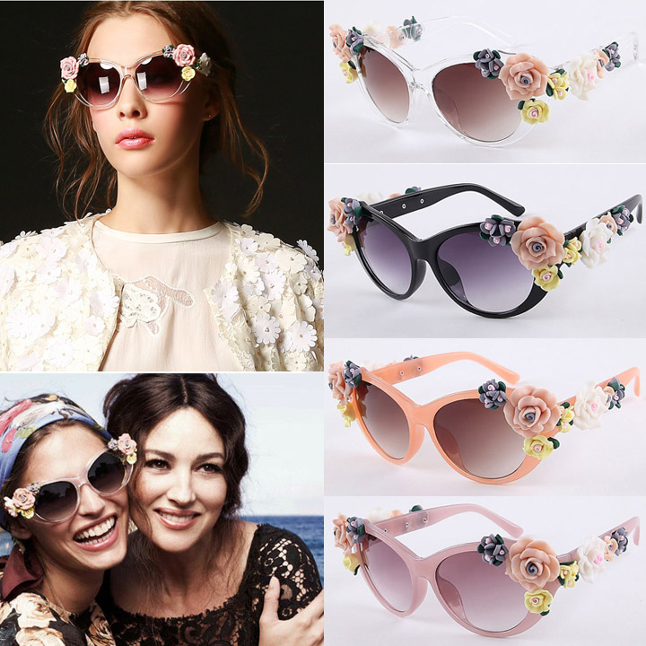 Fashion Retro Vintage Shades Women Designer Rose Flowers Sunglasses