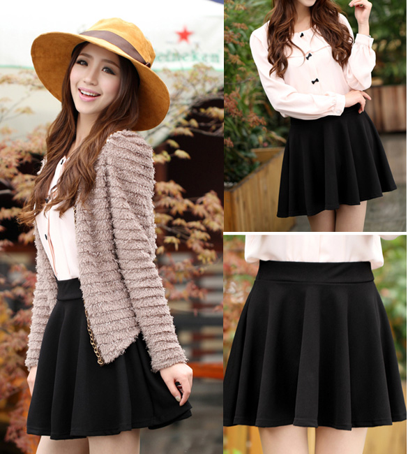 Skater Skirt Outfit Black Flared Mini Skirt Short Skirt Afibi Women's