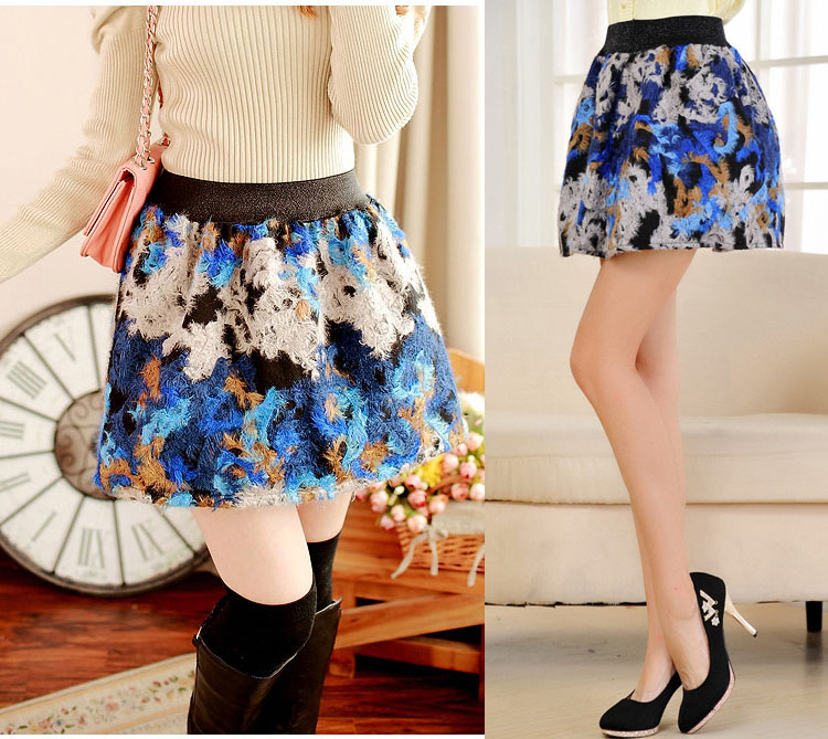 Autumn Winter Vintage Ball Gown Floral Short Wool Blend Skirt