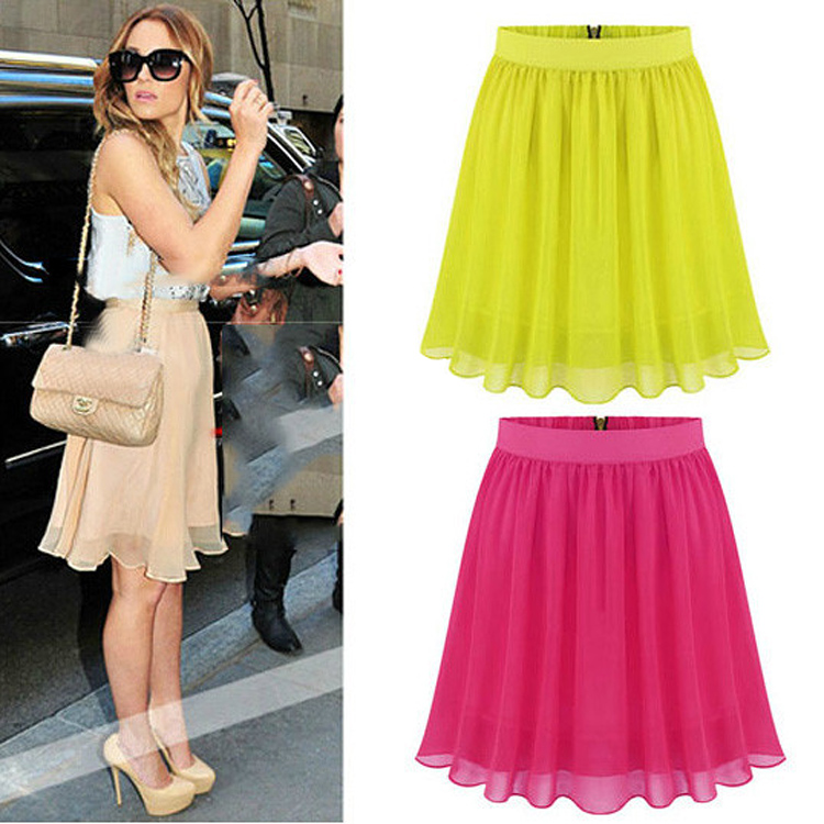 Stylish Women Ladies Medium Waist Chiffon Pleated Mini Casual Party Skirt