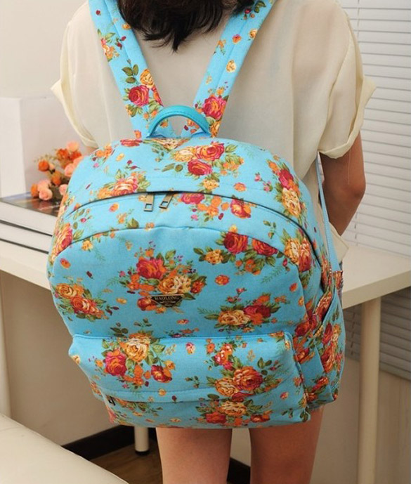 Canvas Flower Rucksack School Backpack Bag