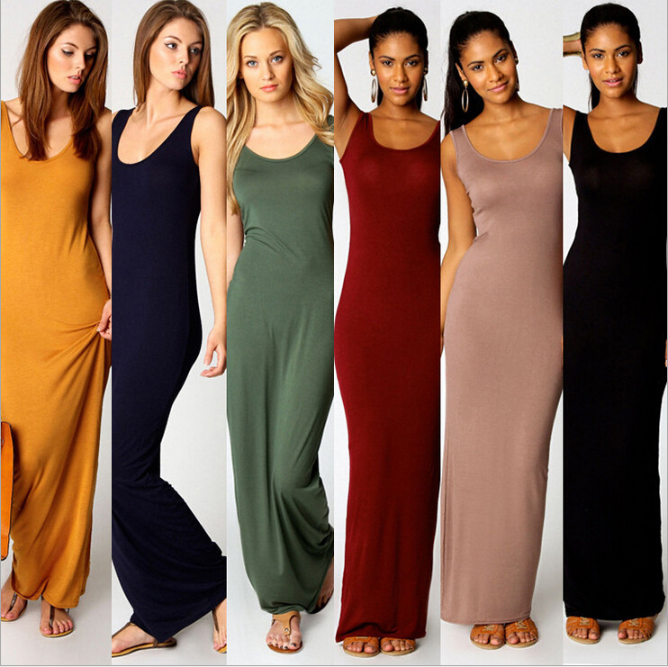 Casual Scoop Pure Color Cotton Long Party Dress On Luulla