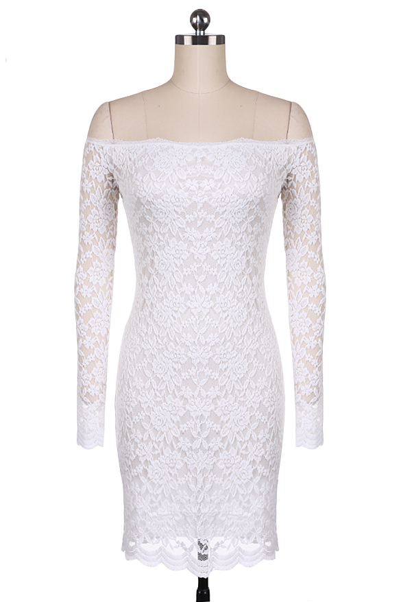 knee length dresses for ladies Long Sleeve Lace Pencil Dress in Azure Blue – RUMOUR LONDON