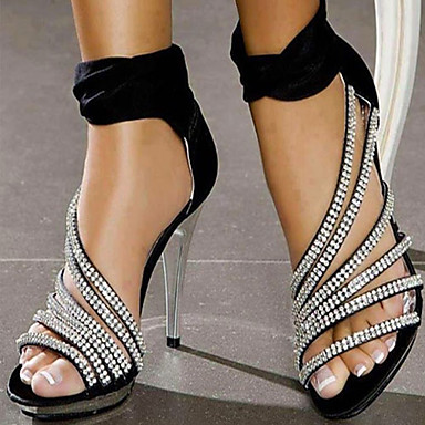 Shinning Rhinestone Leatherette Platform Stiletto Heel Sandals Heels Wedding Shoes