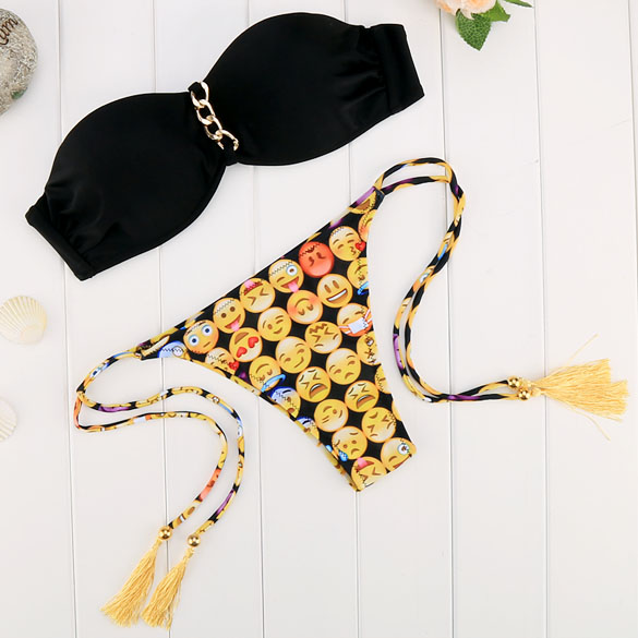 Sexy Emoji Print Bikini Set Swimwear