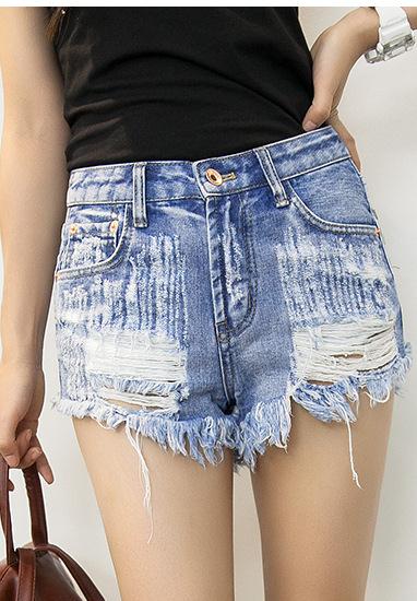 Rivet Rough Edges Loose Ripped Holes Denim Shorts on Luulla