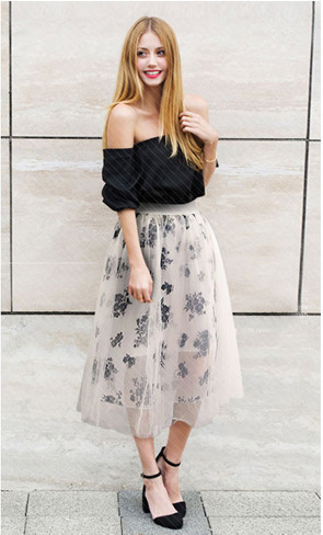 Floral Pleated Flare Long Skirt