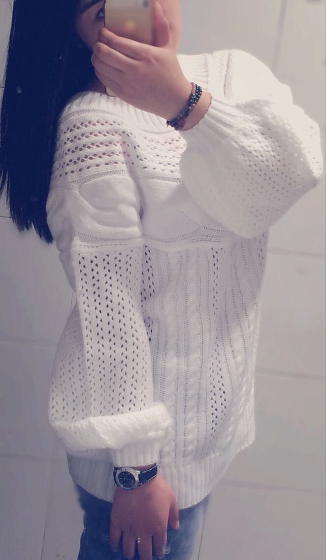Cable Straight Collar Hollow Knit Pullover Sweater