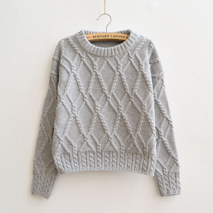 Cable Retro Solid Color Scoop Knit Sweater on Luulla
