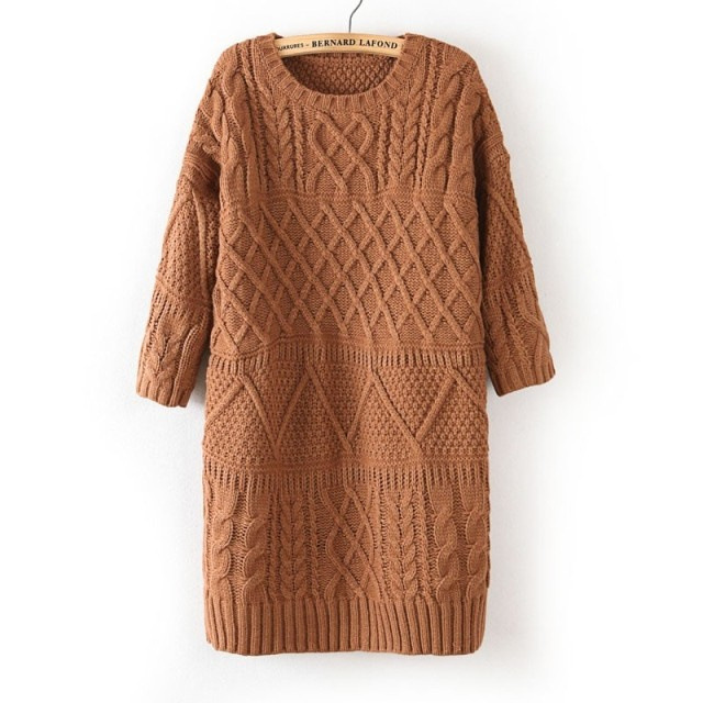 Diamond Cable Retro Knit Long Pullover Sweater