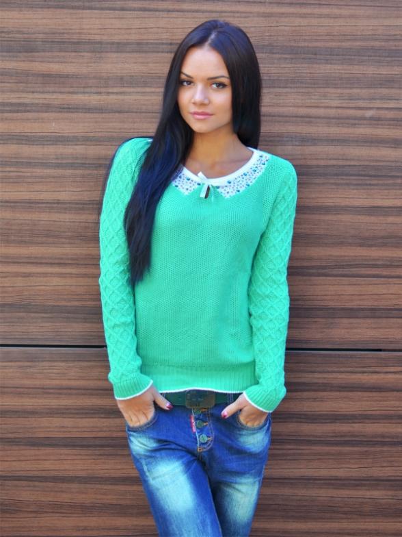 Lace Scoop Pure Color Pullover Slim Sweater