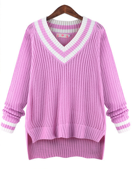 Peach Collar Sexy Knit Pullover Solid Color Sweater