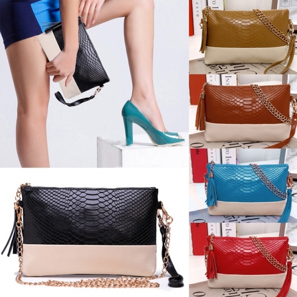 New Women Synthetic Leather Tassel Bag Clutch Bags Day Shoulder Messenger Bag