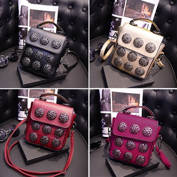 Fashion Women Synthetic Leather Hollow Out Button Decorated Handbag/shoulder Bag/messenger Bag