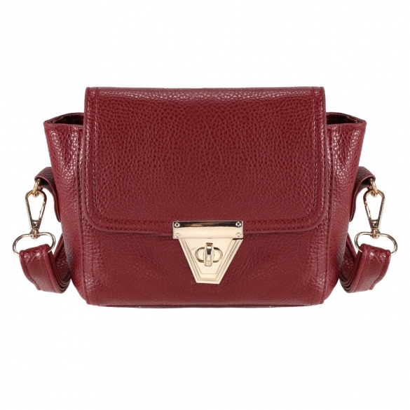 Faux Leather Mini Shoulder Bag With Metal Buckle Closure