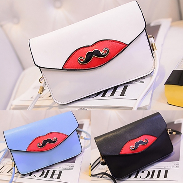 Fashion Women Synthetic Leather Mustache Decorated Shoulder Bag Clutch Bag