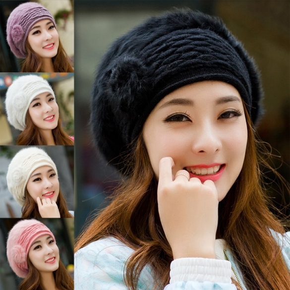 Fashion Colors Women's Winter Warm Knitted Faux Fur Hats Beanie Cap 5 Colors