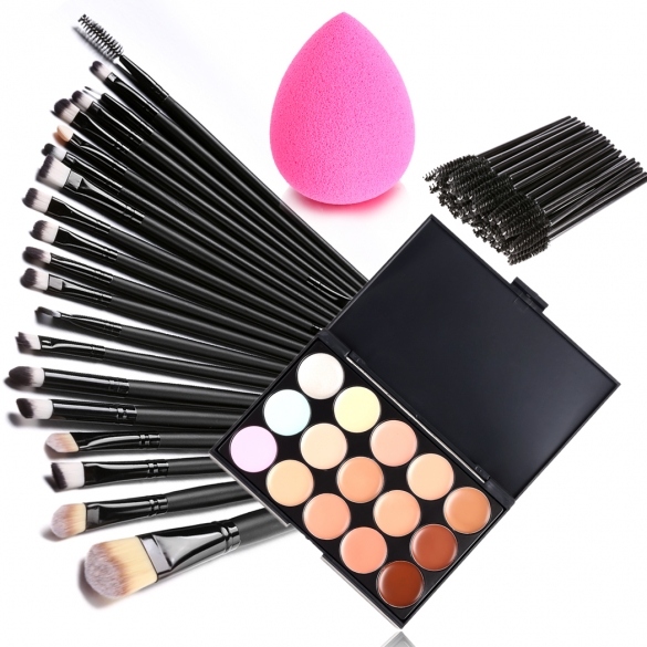 15 Colors Makeup Cosmetic Face Cream Concealer Palette + 70 Pcs Brushes Kit Set + Face Power Puff Sponge