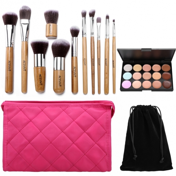 ACEVIVI 15 Colors Makeup Face Cream Concealer Palette + 11 PCS Powder Brushes + Makeup Bag