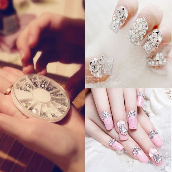 Nail Art Tips Crystal Glitter Rhinestone Decoration Wheel 4 Sizes 300pcs