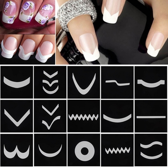 24 Styles Sheet Diy Stickers French Nail Art Tips Tape Guide Stencil Manicure