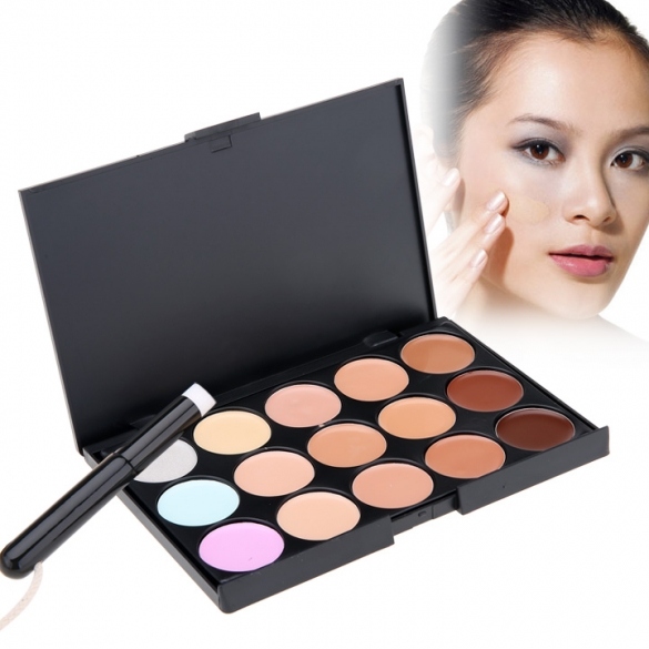 Stylish Women's Makeup Cosmetics Tools Set 15 Colors Creamy Concealer Kit And 1 Brush