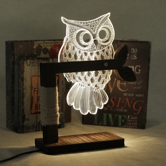 New Home 3d Owl Shape Led Desk Table Light Lamp Night Light Us