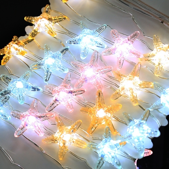 3m 40 Led Copper Wire String Light Starfish Battery Power Party Christmas Decor Light With Remote Control