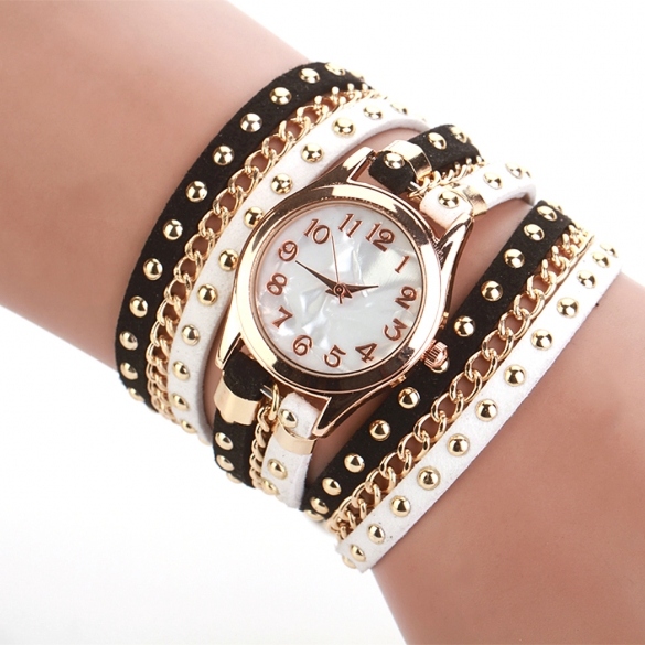 Fashion Women's Three Strap Chain Watch Wrap Circle Wristwatch