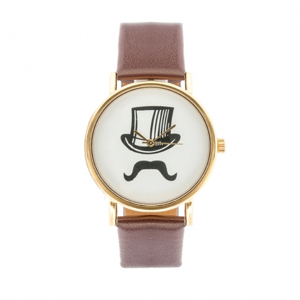 Fashion Casual Mustache Cap Pattern Synthetic Leather Wristwatch Quartz Watch